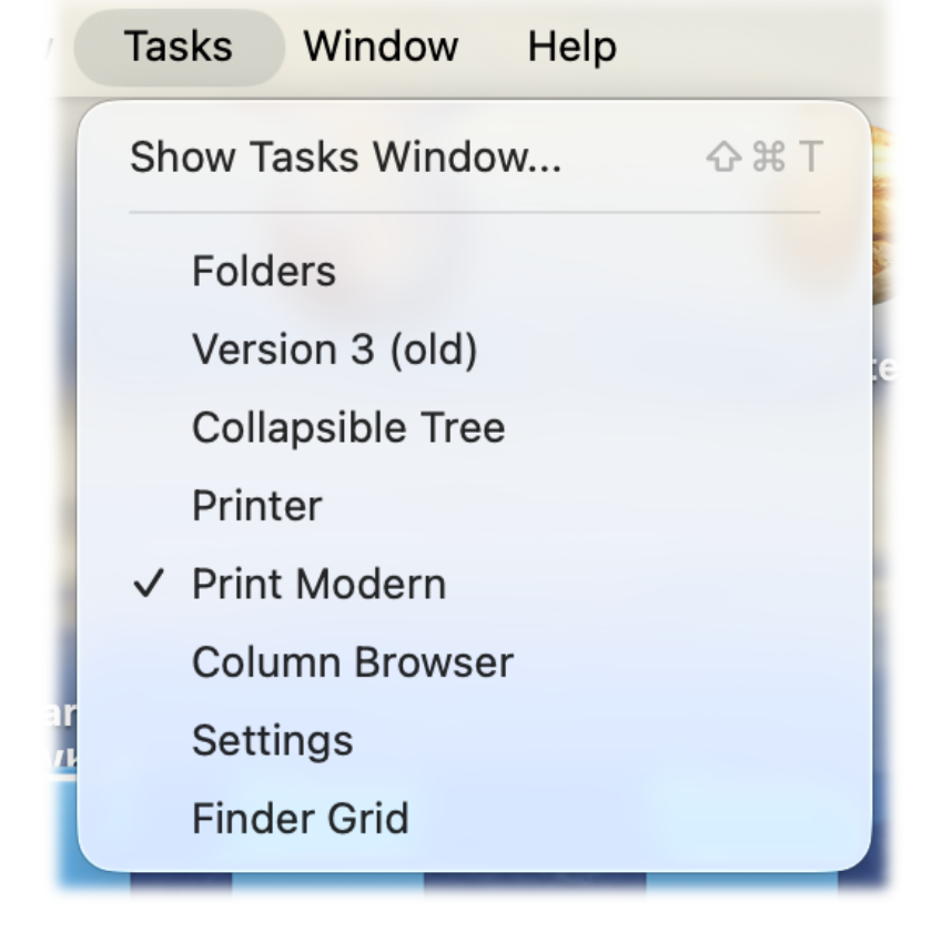 Tasks Menu